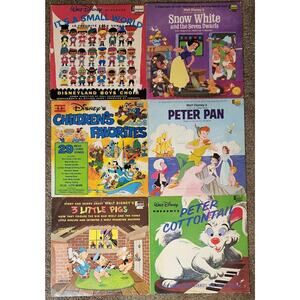 6 VTG 1960s Disneyland Records Book and Record Lot 33RPM PeterPan Snow White Etc